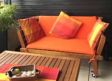 Gartenbankauflage mit Rcklehne in der Farbe Sunny Orange