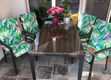Niedriglehner Auflagen für Gartengarnitur in der Farbe Borneo Lagon 